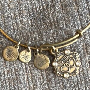 Alex and Ani “Sister” Gold Charm Bangle Bracelet with Swavorski Crystals, used